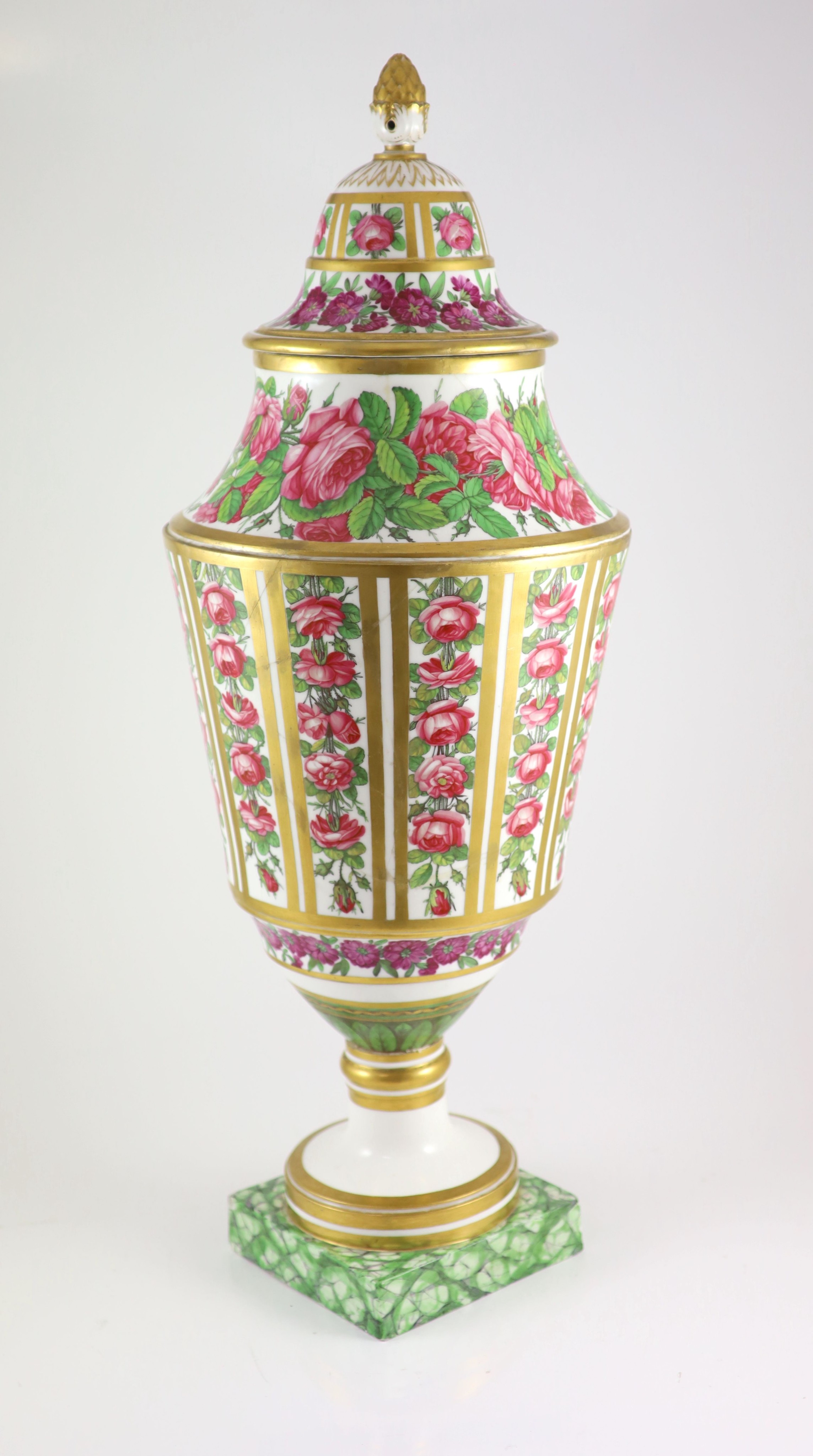 A large Paris porcelain vase, by Rue Theroux, c.1790, 76cm high, restored